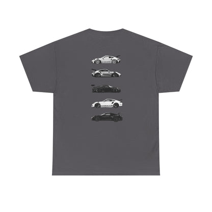 Car Silhouettes Tee — Minimal Crown Logo Racing Sports Car T‑Shirt