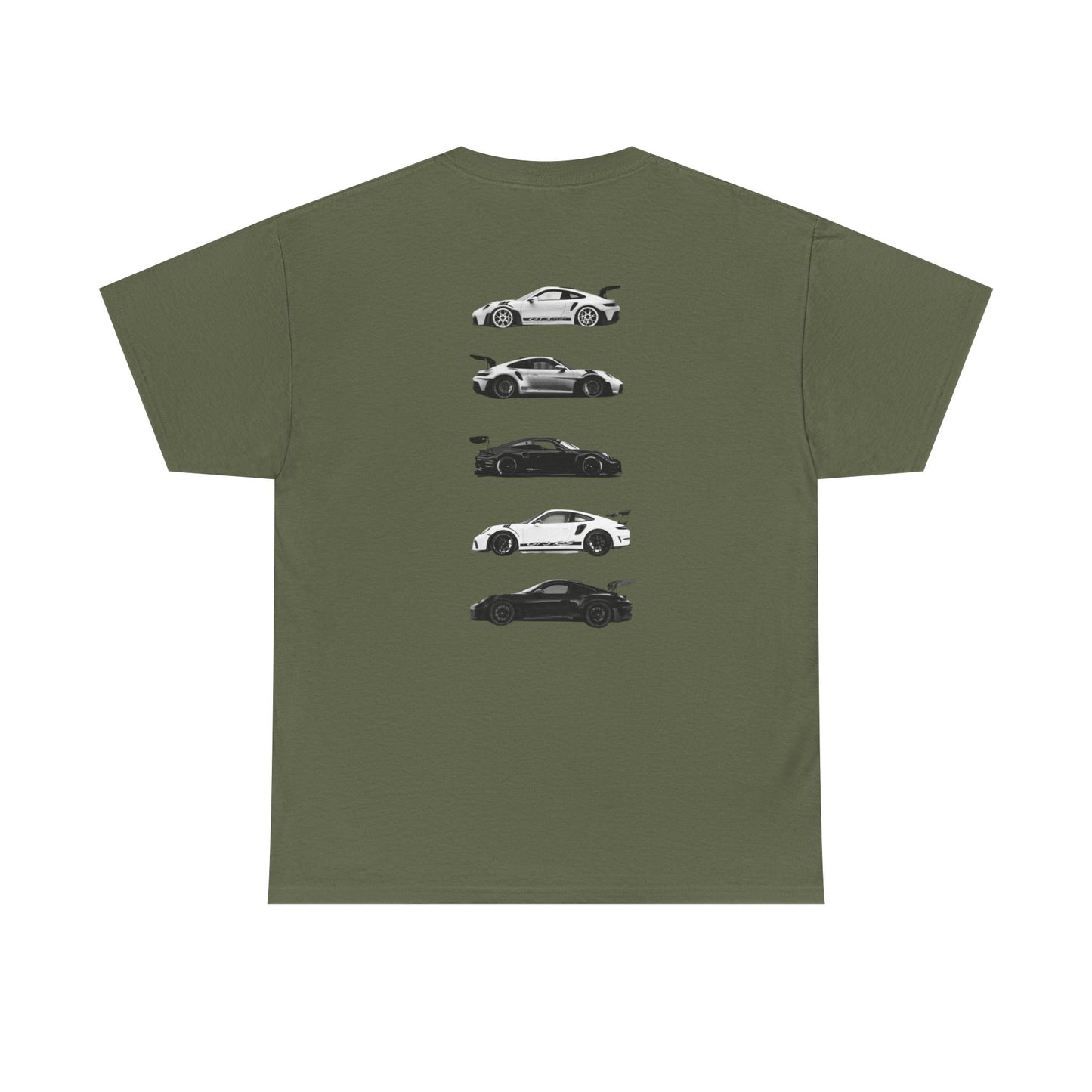 Car Silhouettes Tee — Minimal Crown Logo Racing Sports Car T‑Shirt