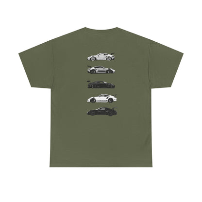 Car Silhouettes Tee — Minimal Crown Logo Racing Sports Car T‑Shirt