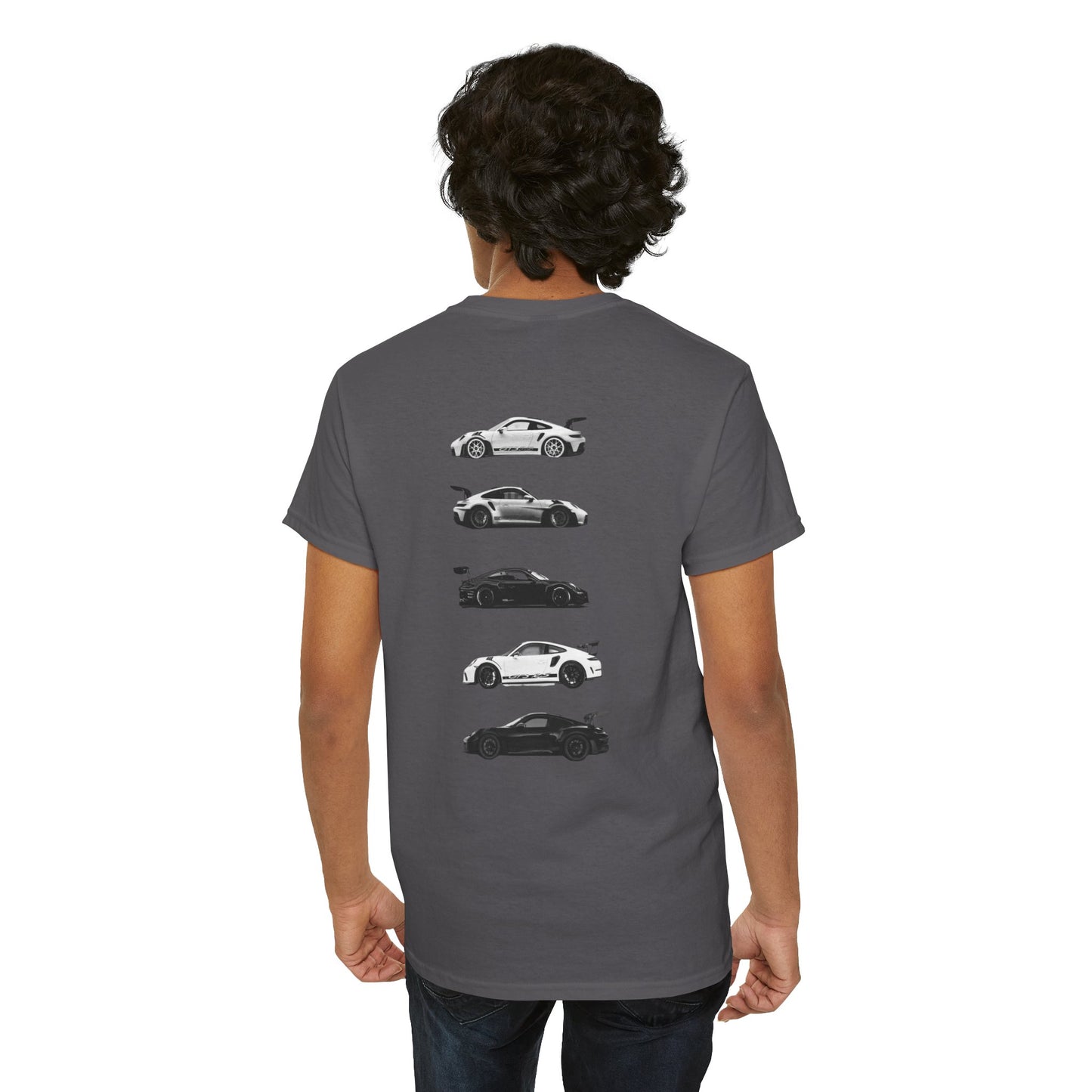 Car Silhouettes Tee — Minimal Crown Logo Racing Sports Car T‑Shirt