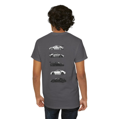 Car Silhouettes Tee — Minimal Crown Logo Racing Sports Car T‑Shirt