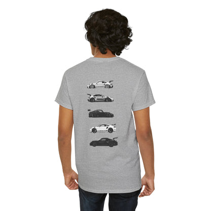 Car Silhouettes Tee — Minimal Crown Logo Racing Sports Car T‑Shirt