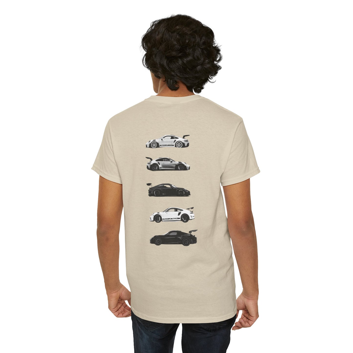 Car Silhouettes Tee — Minimal Crown Logo Racing Sports Car T‑Shirt