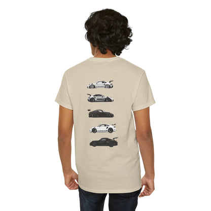 Car Silhouettes Tee — Minimal Crown Logo Racing Sports Car T‑Shirt