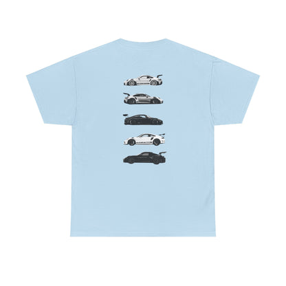 Car Silhouettes Tee — Minimal Crown Logo Racing Sports Car T‑Shirt