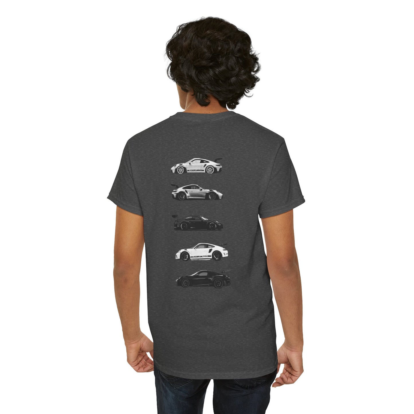 Car Silhouettes Tee — Minimal Crown Logo Racing Sports Car T‑Shirt
