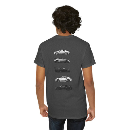 Car Silhouettes Tee — Minimal Crown Logo Racing Sports Car T‑Shirt