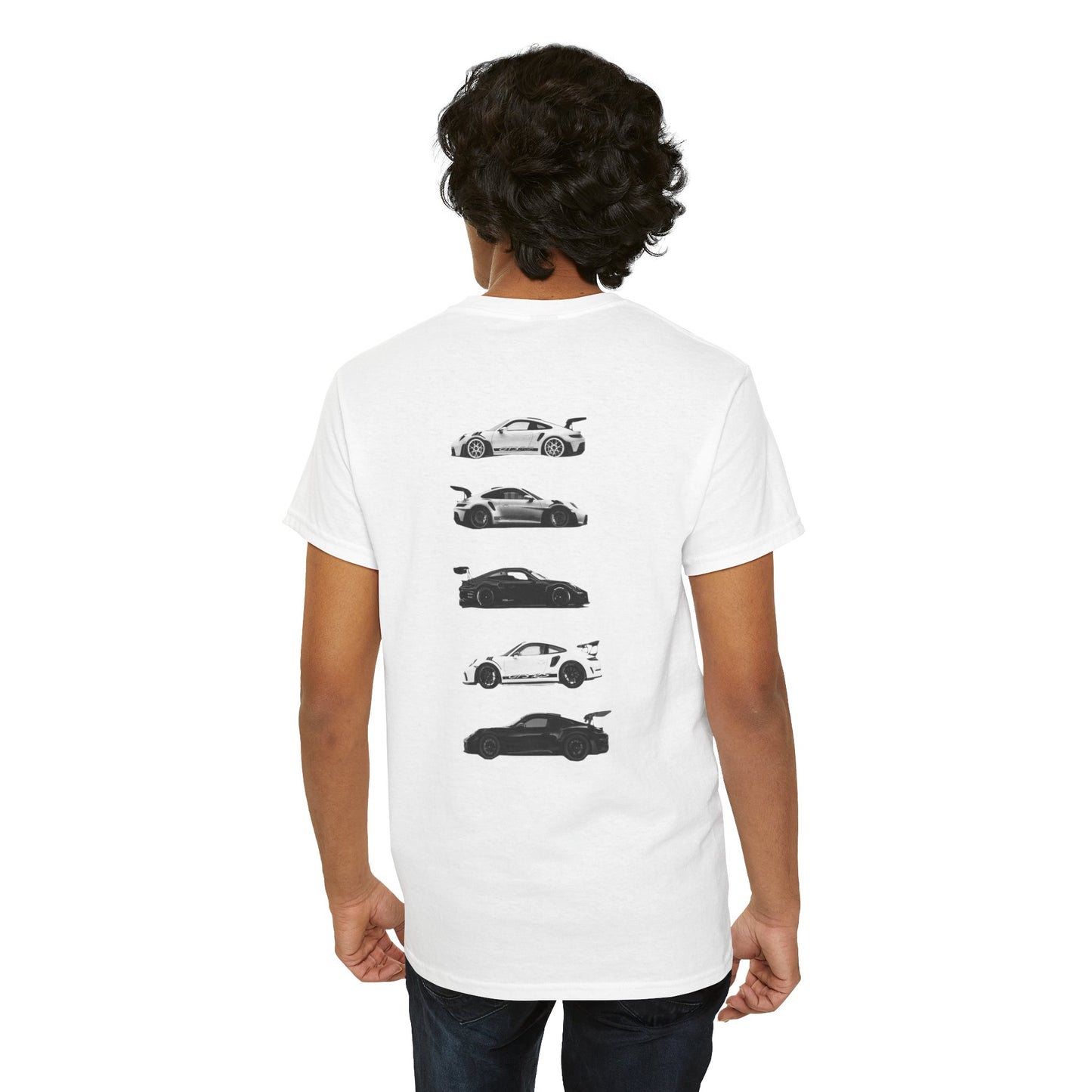 Car Silhouettes Tee — Minimal Crown Logo Racing Sports Car T‑Shirt