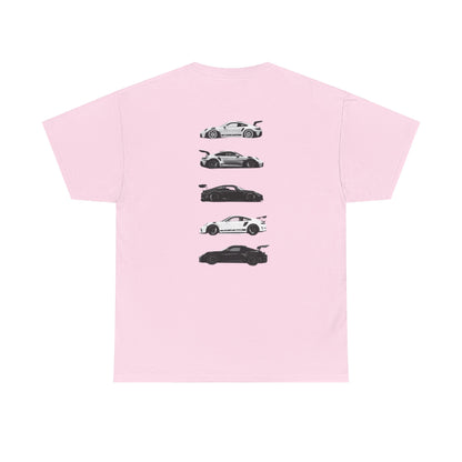 Car Silhouettes Tee — Minimal Crown Logo Racing Sports Car T‑Shirt