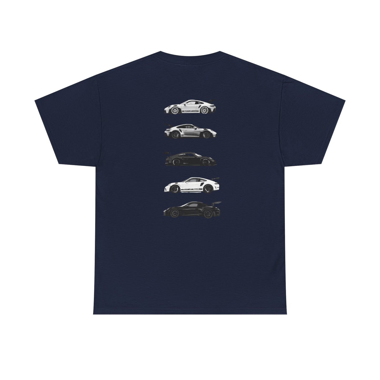 Car Silhouettes Tee — Minimal Crown Logo Racing Sports Car T‑Shirt