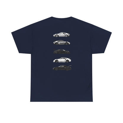 Car Silhouettes Tee — Minimal Crown Logo Racing Sports Car T‑Shirt