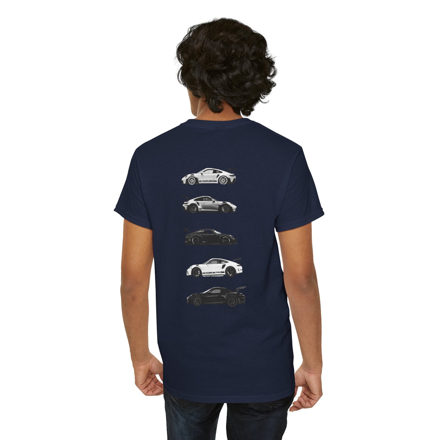 Car Silhouettes Tee — Minimal Crown Logo Racing Sports Car T‑Shirt