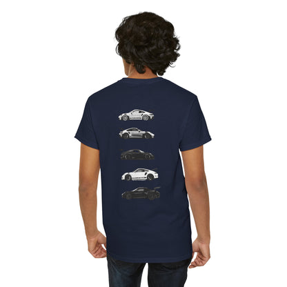 Car Silhouettes Tee — Minimal Crown Logo Racing Sports Car T‑Shirt
