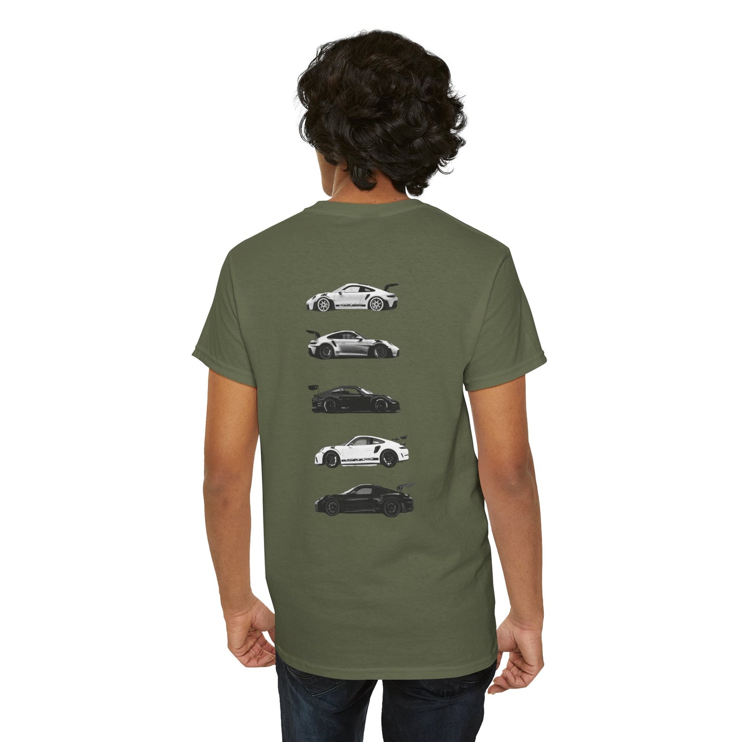Car Silhouettes Tee — Minimal Crown Logo Racing Sports Car T‑Shirt