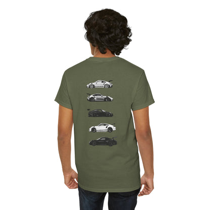 Car Silhouettes Tee — Minimal Crown Logo Racing Sports Car T‑Shirt