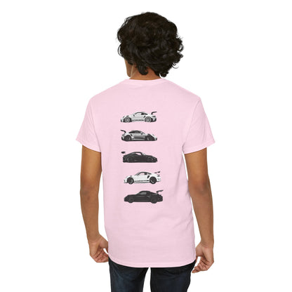 Car Silhouettes Tee — Minimal Crown Logo Racing Sports Car T‑Shirt