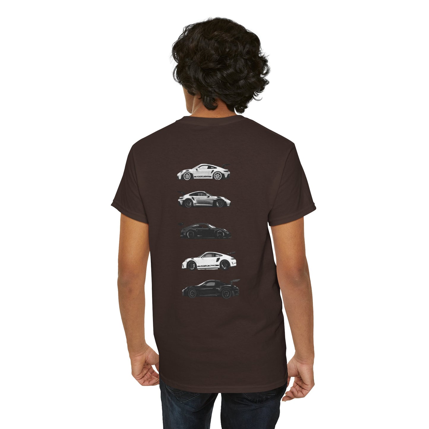Car Silhouettes Tee — Minimal Crown Logo Racing Sports Car T‑Shirt