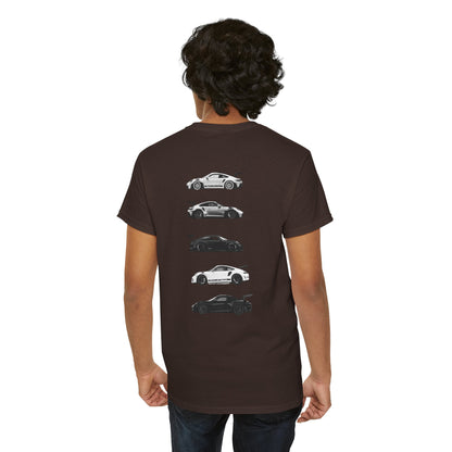 Car Silhouettes Tee — Minimal Crown Logo Racing Sports Car T‑Shirt